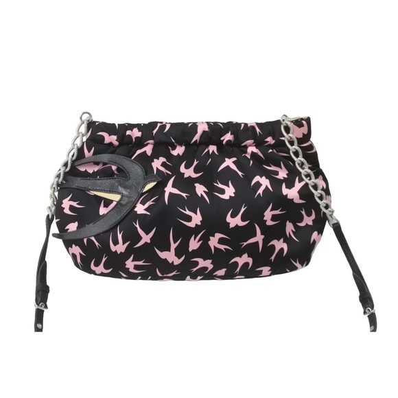 Miu Miu Swallow Pattern Chain Shoulder Bag Black Pink - Picture 2 of 9